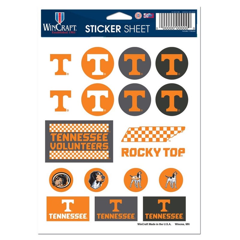NCAA University of Tennessee Vinyl Sticker Sheet, 5"" x 7""